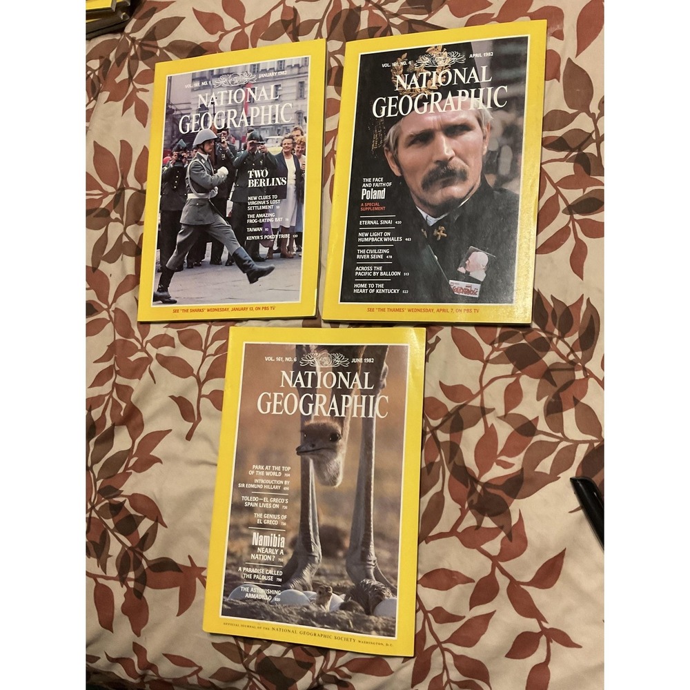 Vintage 1982 Lot of 3 National Geographic Magazine Random Lot Jan Apr Jun 1982